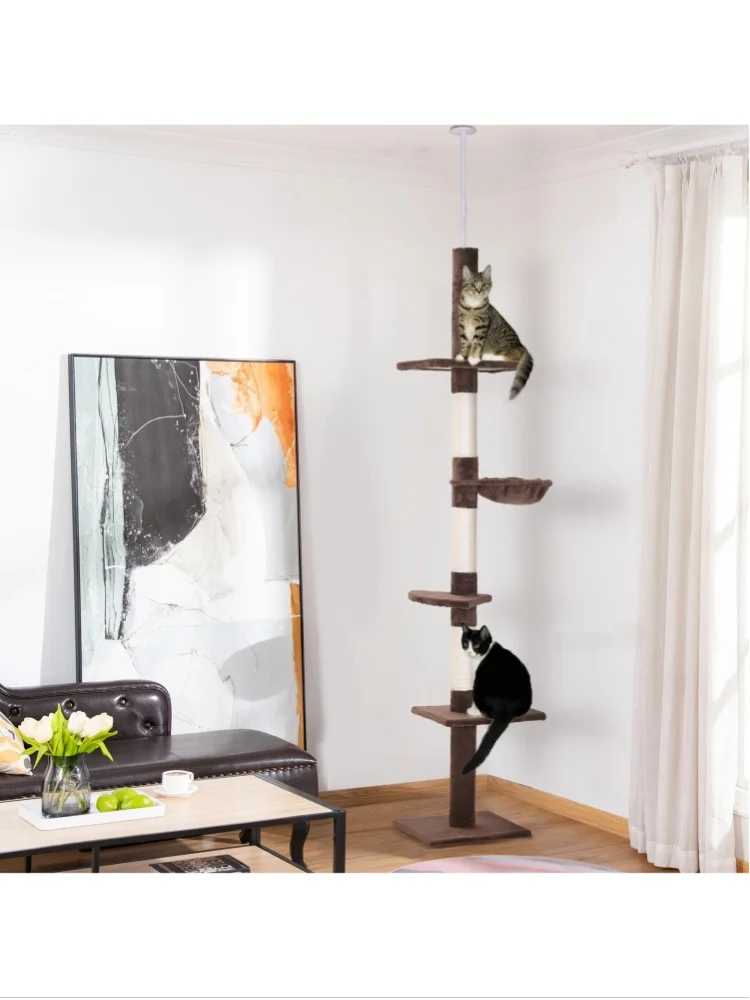 PawHut Kratzbaum Deckenhoch höhenverstellbar mit Sisalsäulen Katzenbaum Braun