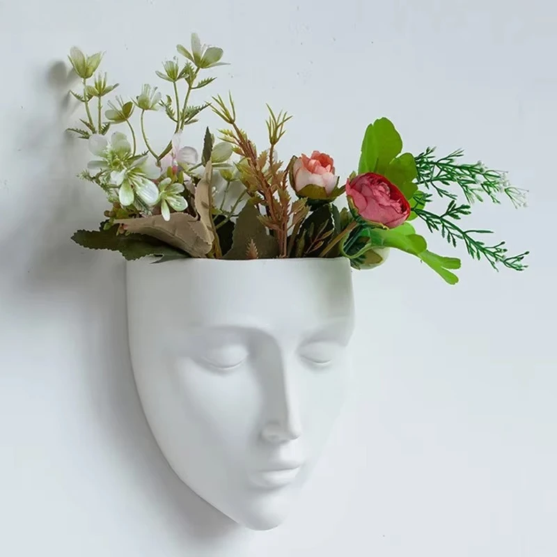 Silent Human Face Ceramic Vase Creative Wall-mounted Vase Table Decoration Plant Pots Flower Arrangement Room Aesthetic Decor