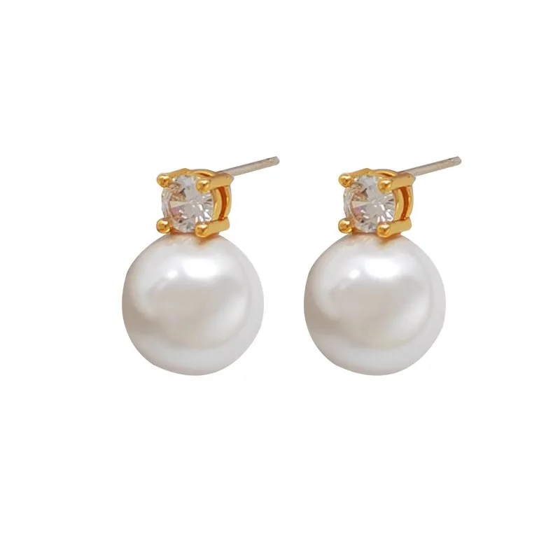 Imitation Pearl Zircon Titanium Steel Earrings for Women, Non-Fading Jewelry, New Fashion and Simplicity, 2024