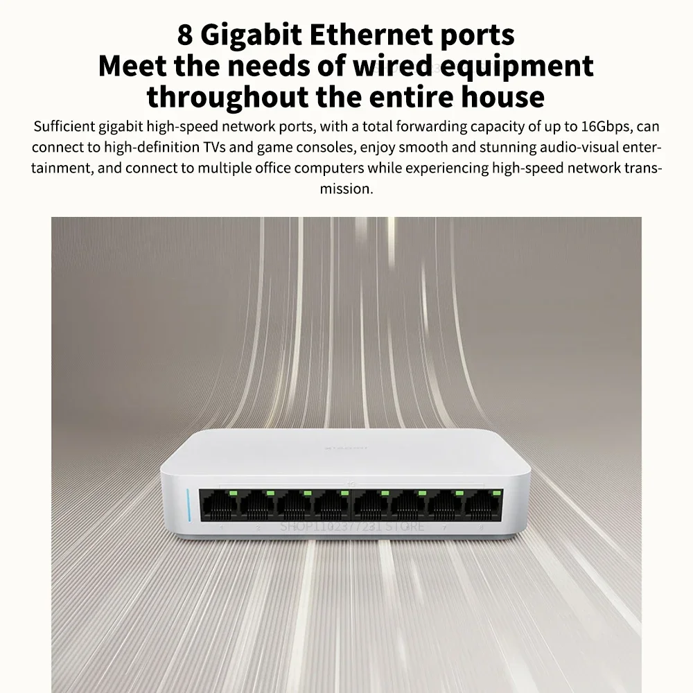 New Xiaomi Gigabit Ethernet Switch Network Switch 8 Ports 10/100/1000Mbps Ethernet High Performance Internet Splitter 16Gbps