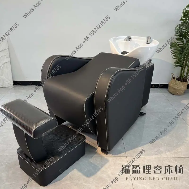 

New shampoo bed barber shop hair salon special hair salon semi-reclining high-end flushing bed ceramic basin