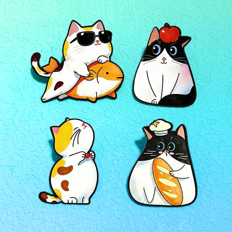 Cartoon Cute Cat Pins 4-design Enamel Eating Playing Kitten Metal Animal Brooch For Clothes Backpack Lapel Badge Pins Gifts