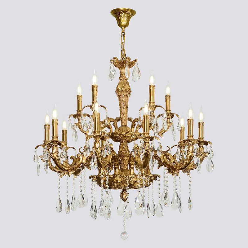 Französischer Kronleuchter aus Vollkupfer, Villa im europäischen Stil, Wohnzimmer, Esszimmer, Schlafzimmer, Kristall