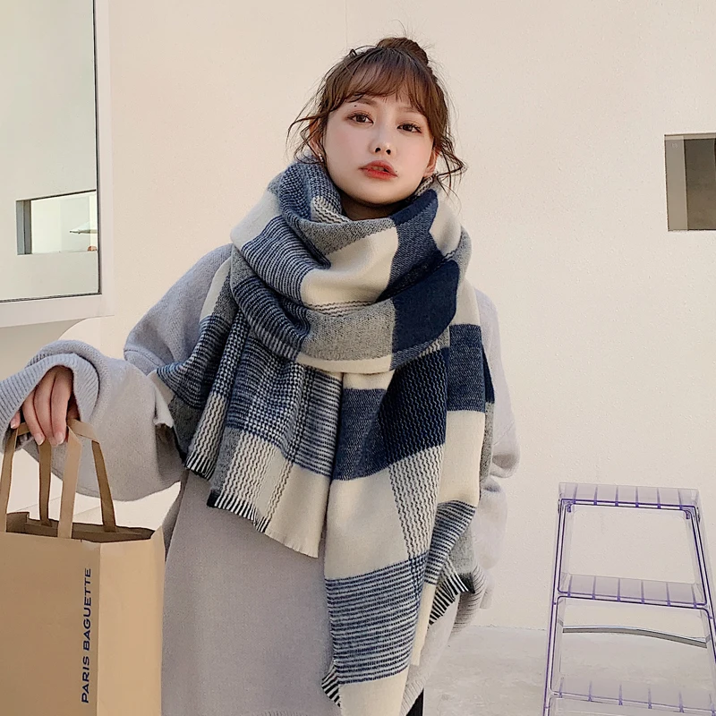 

2024 New Women Cashmere Lmitation Scarves Warm Winter Shawl Long Wrap Fashion Color Plaid Soft Scarf for Girlfrend Wife Mom L44