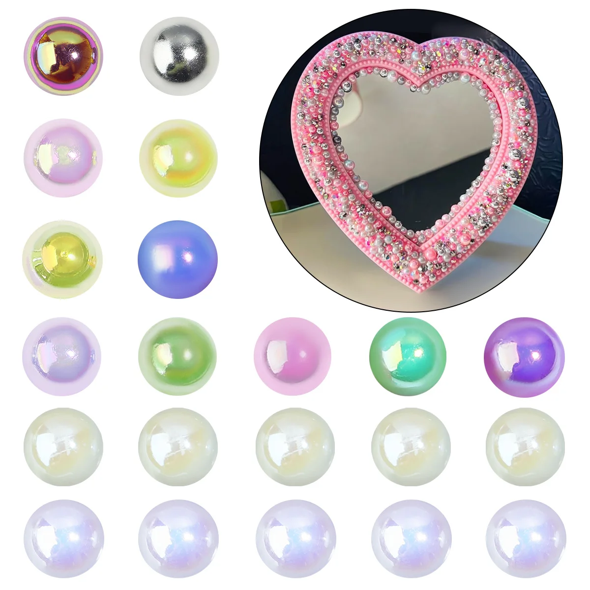 50-1000 Stück AB-Farbe Imitationsperlen Cabochons Halbrunde Flachrückseitige Perlen für DIY-Schmuckherstellung, Zubehör, Nagelkunst und Bastelarbeiten – Detail 2