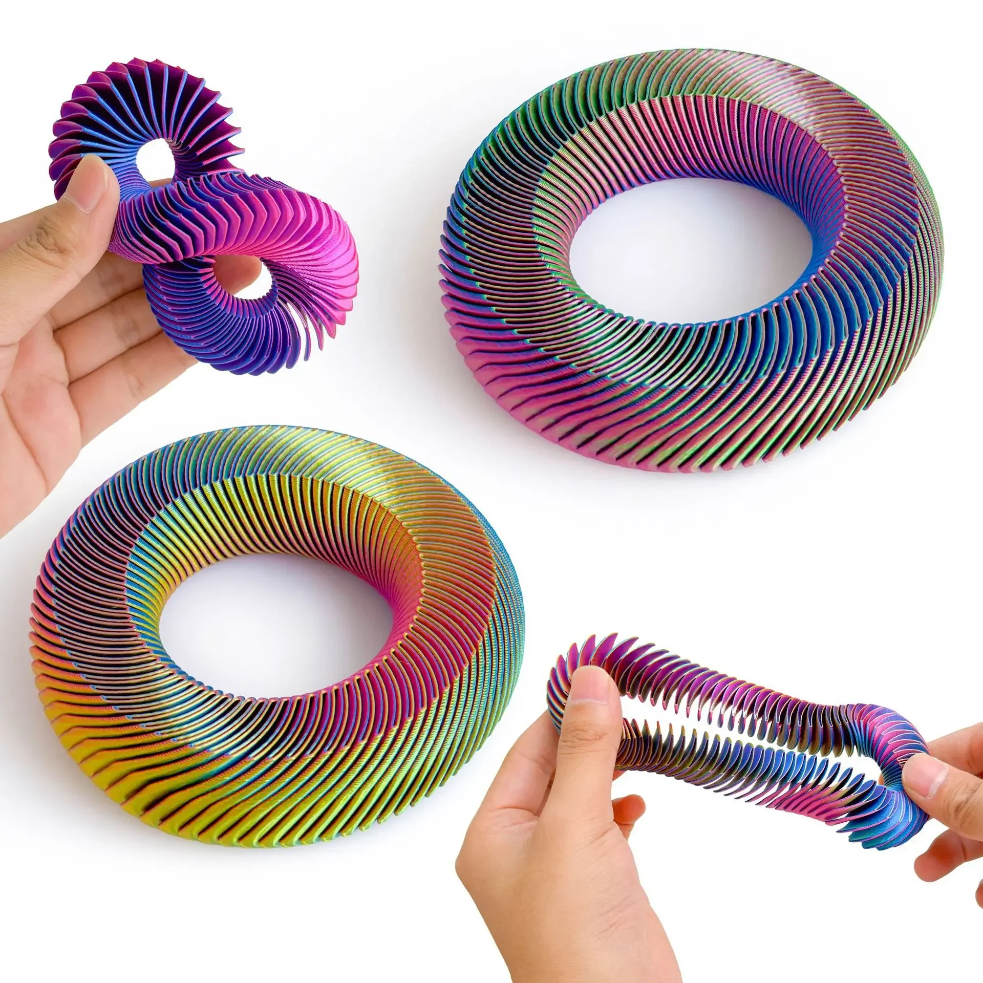 3D Printed Squishy Loopz Sensory Toys Rainbow Magic Springs Circle Toys Telescopic Telescopic Stress Relief Fidget Toys