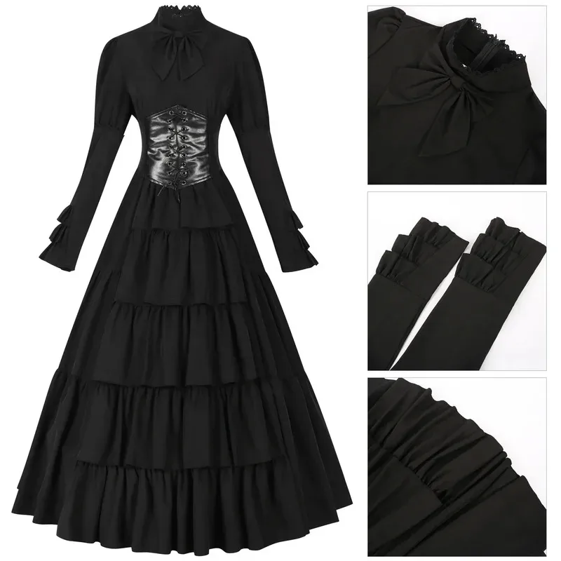 

Medieval Gothic Corset Dress Historical Period Steampunk Victorian Inspired Ball Gown Theater Reenactment Costume suit 5ftu^