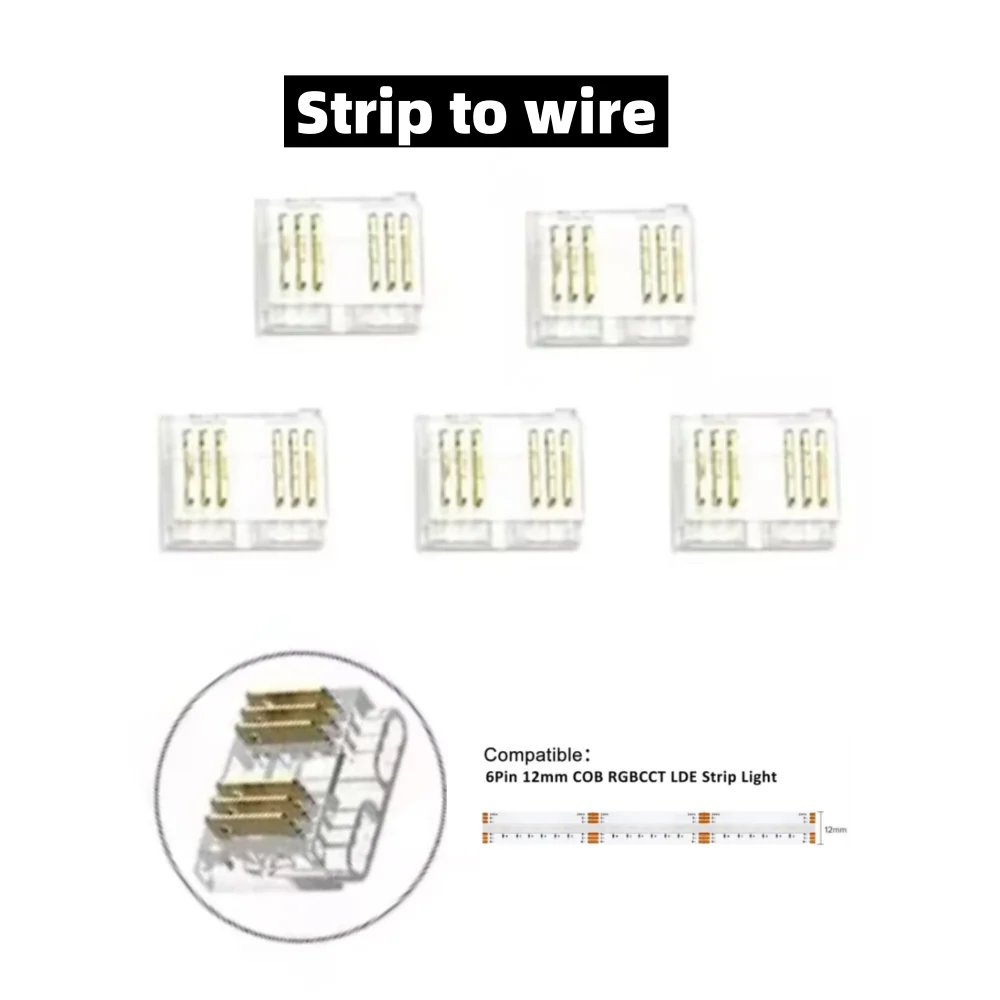 LED Strip Light Welding-Free Buckle Connector 6 Pin COB RGBCCTWW Quick Wire Connectors for 6Pin12mm RGBCCT PCB FCOB LED Strip