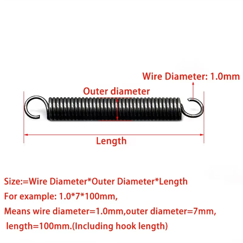 10Pcs Spring Steel Open Hook Tension Spring Wire Diameter 1.0mm With O Hook Outer Diameter 6mm-12mm Extension Spring