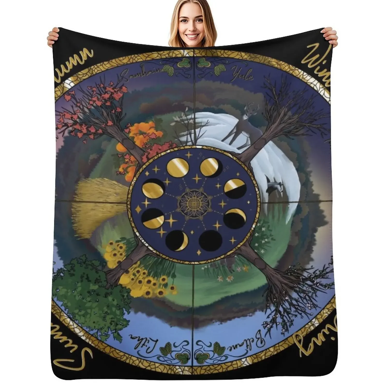 

Wheel of the year Throw Blanket Moving Luxury Luxury Designer Blanket