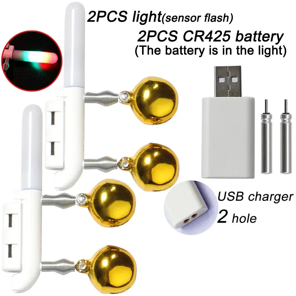 Fisch Biss Alarm Doppel Glocke Licht USB Ladegerät CR425 3,6 V Batterie Induktion Lampe Helle Nacht Tool Kit Pesca Rod Tackle flash LED