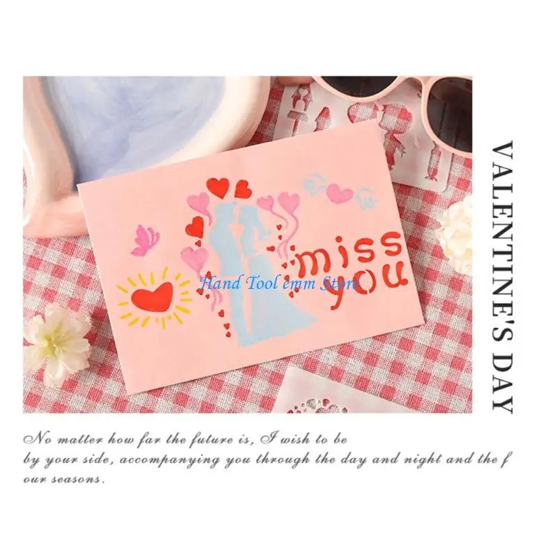 

H37F 6 Pcs Heart Drawing Templates PET Couple Stencils Painting Stencils For DIY School Projects And Creative Journaling