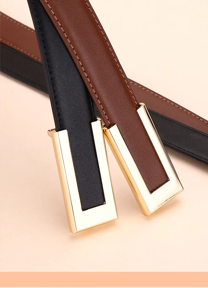 Glänzender Goldschnallen-Gürtel für Damen aus Rindsleder, Modischer Taillengürtel, Vielseitiger Glatter Schnallen-Dekorationsgürtel für Kleider und Hosen – Detail 17