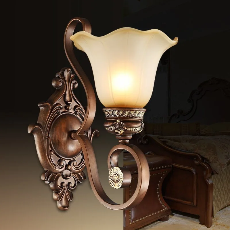 

American country retro wall lamp living room background aisle balcony bedroom bedside