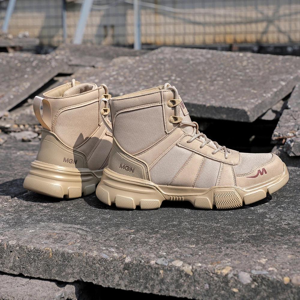 أحذية رجالية غير قابلة للتدمير من الصلب عند أصابع القدم أحذية غير قابلة للانزلاق ومضادة للثقب للتسقيف لجميع المواسم في الهواء الطلق تمنح زوجًا من وسادات الركبة كهدية