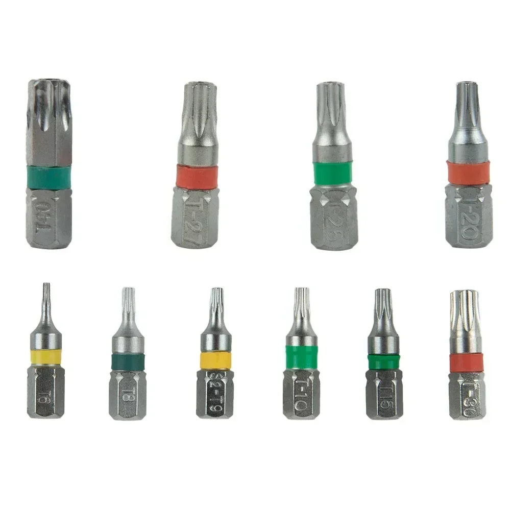 4Pcs T6/T8/T9/T10/T15/T20/T25/T27/T30/T40 obeng magnet bit 1/4 "Alloy Steel Hex Shank kepala obeng bagian peralatan listrik