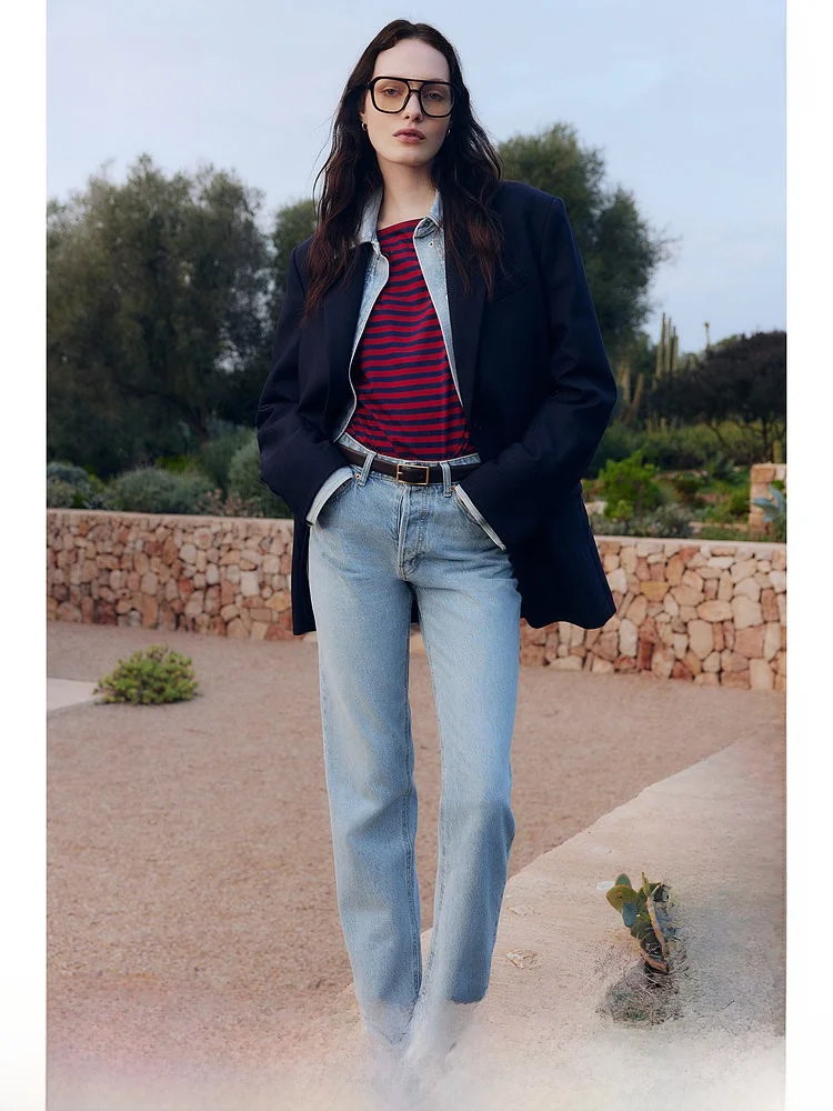 

Джинсы с высокой талией и прямыми штанинами для женщин, летняя новинка, удобные длинные брюки с высокой талией, джинсовые брюки бренда H&M