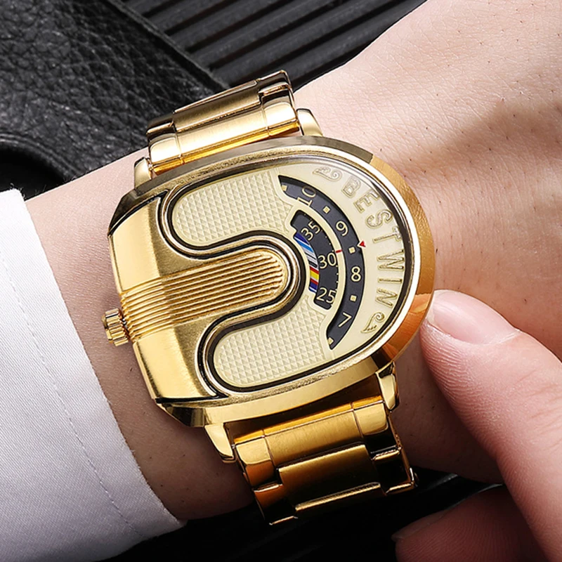 Gold Top Brand Luxury Men Watches 2024 Unique Design Stainless Steel Band Golden Dropship relogio masculino High Quality Male