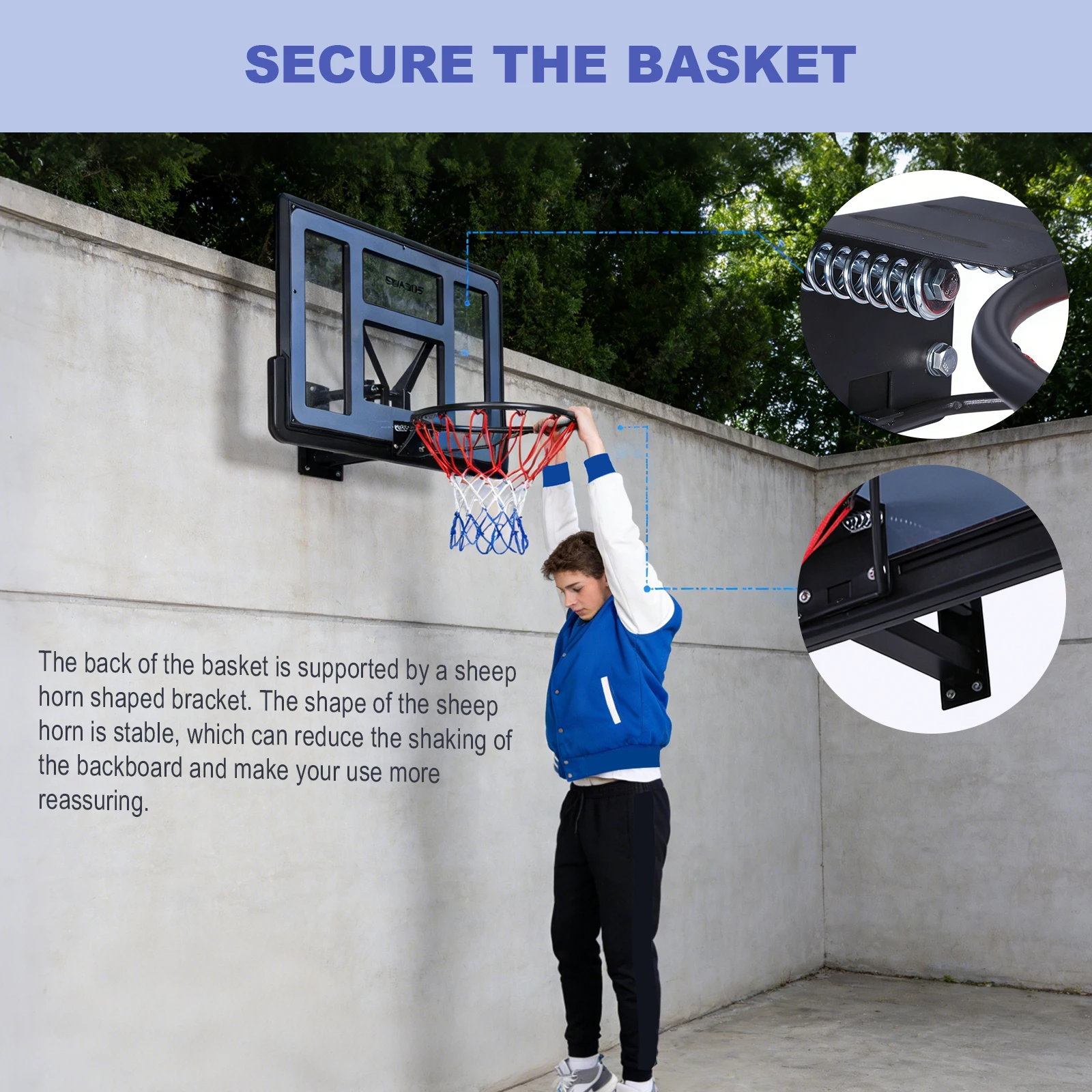 

Запасная баскетбольная доска 43.31x29.53 дюйма для настенного крепления, из ПЭТ-материала, в комплекте с сеткой для любых погодных условий, для использования в гараже, в помещении и на улице