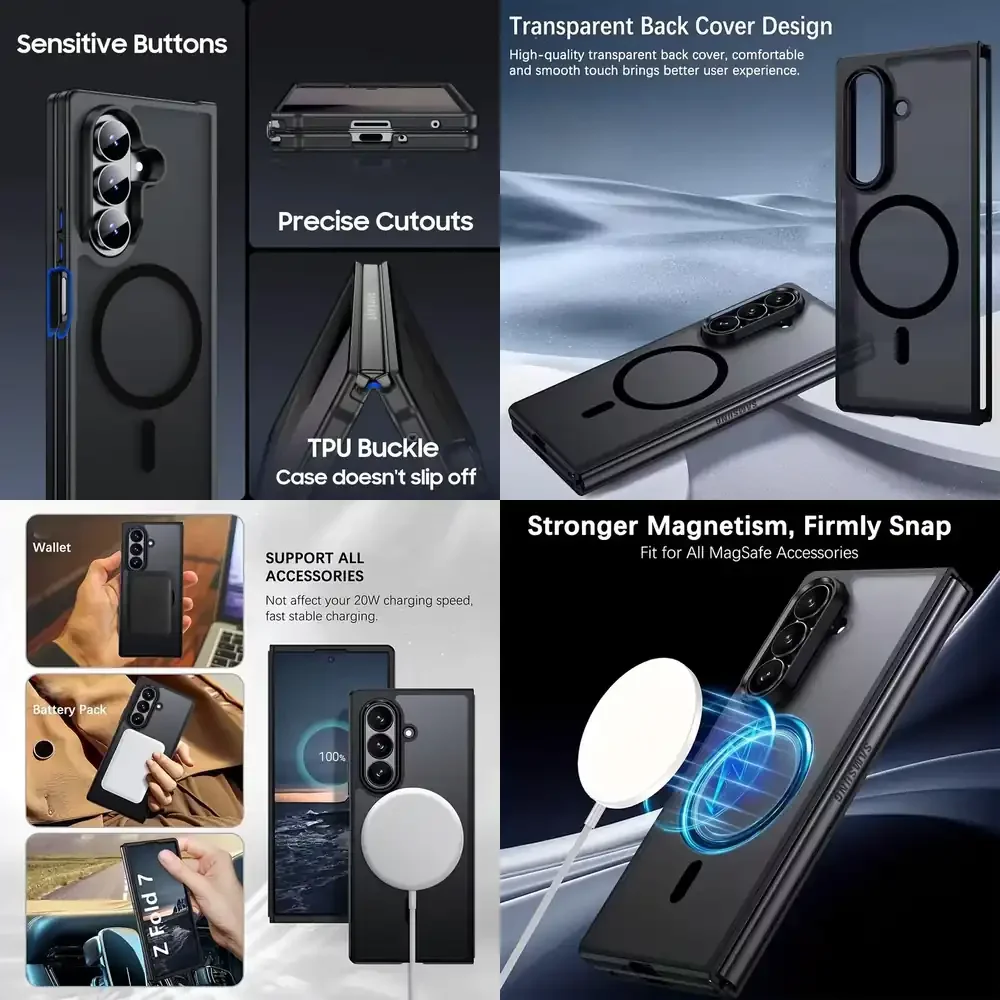 UYUXIO Full Cover Matte Case For Samsung Galaxy Z Fold 7 Magnetic Mobile Phone Cases with Magnet for Z Fold7 Translucent