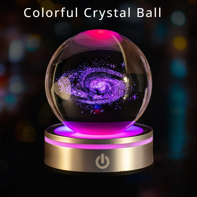 3D RGB Moon Table Lamp, Crystal Ball Night Lights, Planeta Brilhante, Galáxia, Astronauta, Lâmpada Atmosfera, Decorações de Mesa, Presentes Infantis