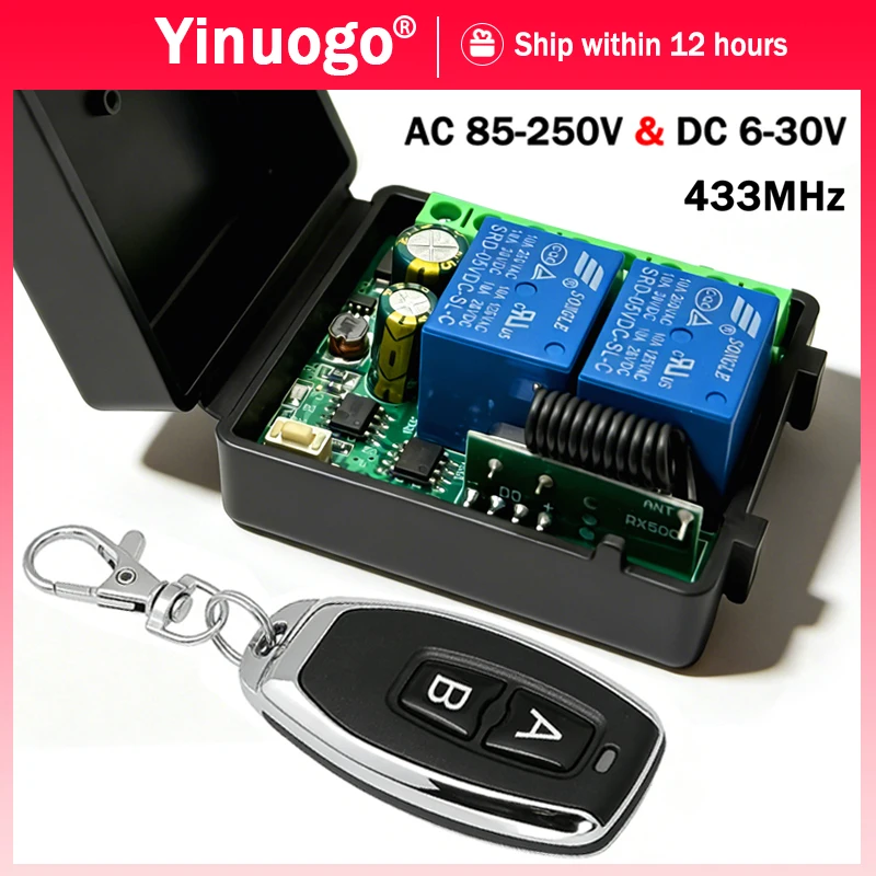 433MHz RF Wireless Remote Control Switch 2 Channels 10A Relay Receiver Module For Garage Door Gate Light Motor LED Curtain DIY