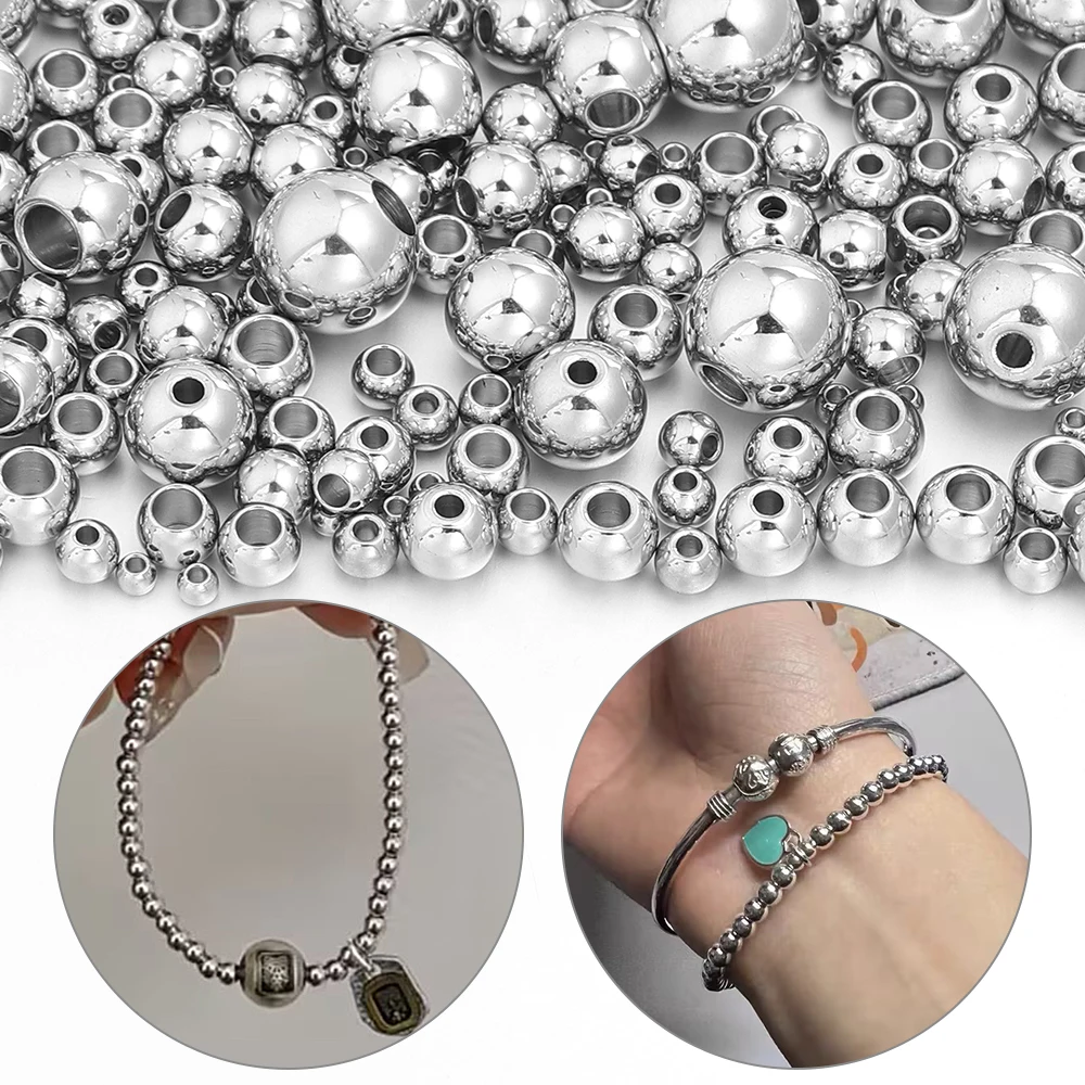 10-100 Stück hochwertige Edelstahlperlen für die Schmuckherstellung, lose Abstandshalter-Rundperlen, DIY-Armband, Halskette, Großhandel, 2-10 mm – Detail 1