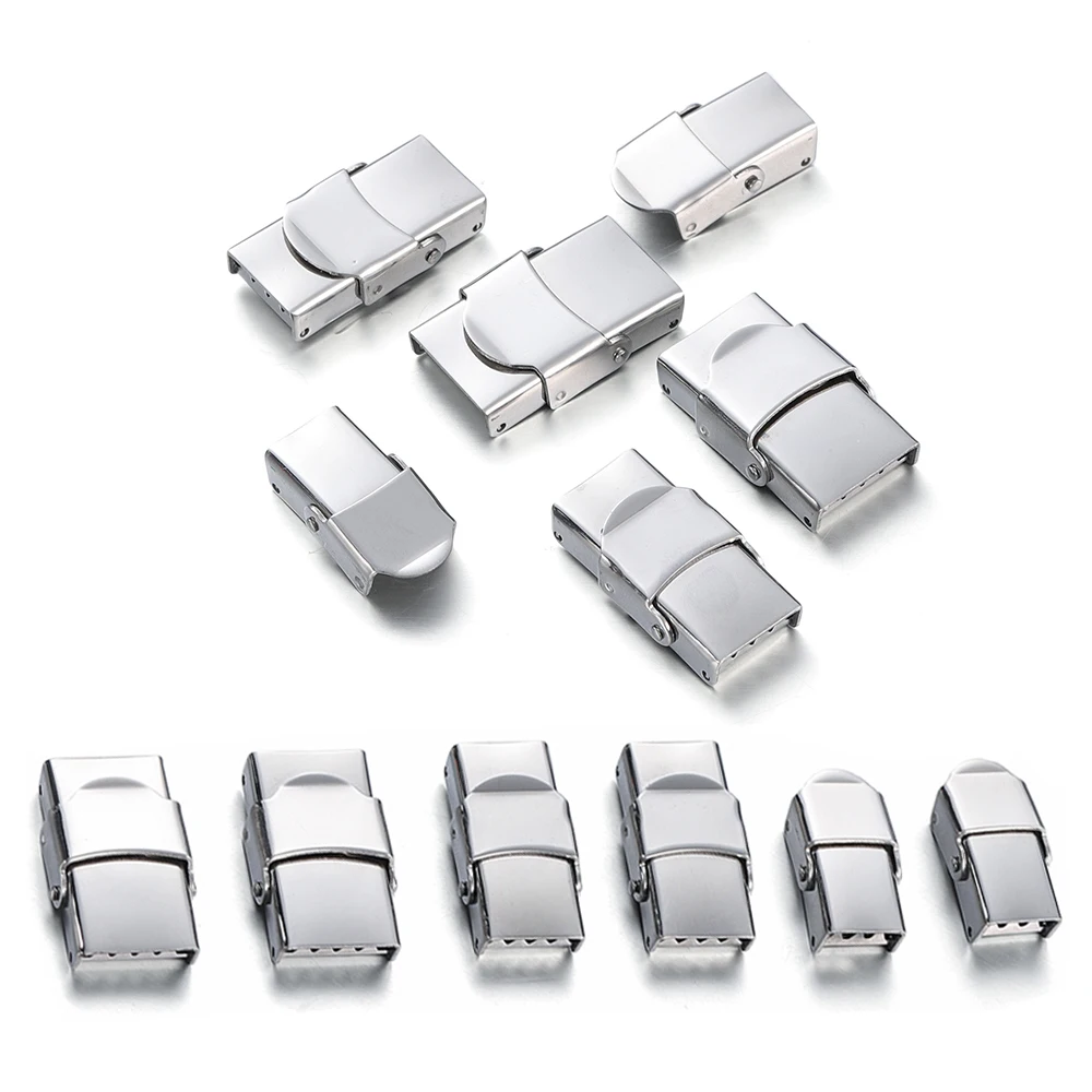 

5pcs Stainless Steel Clasp Crimp Jaw Hook Watch Band Clasps Connect Lace Buckle for DIY Leather Silicone Bracelet Jewelry Making