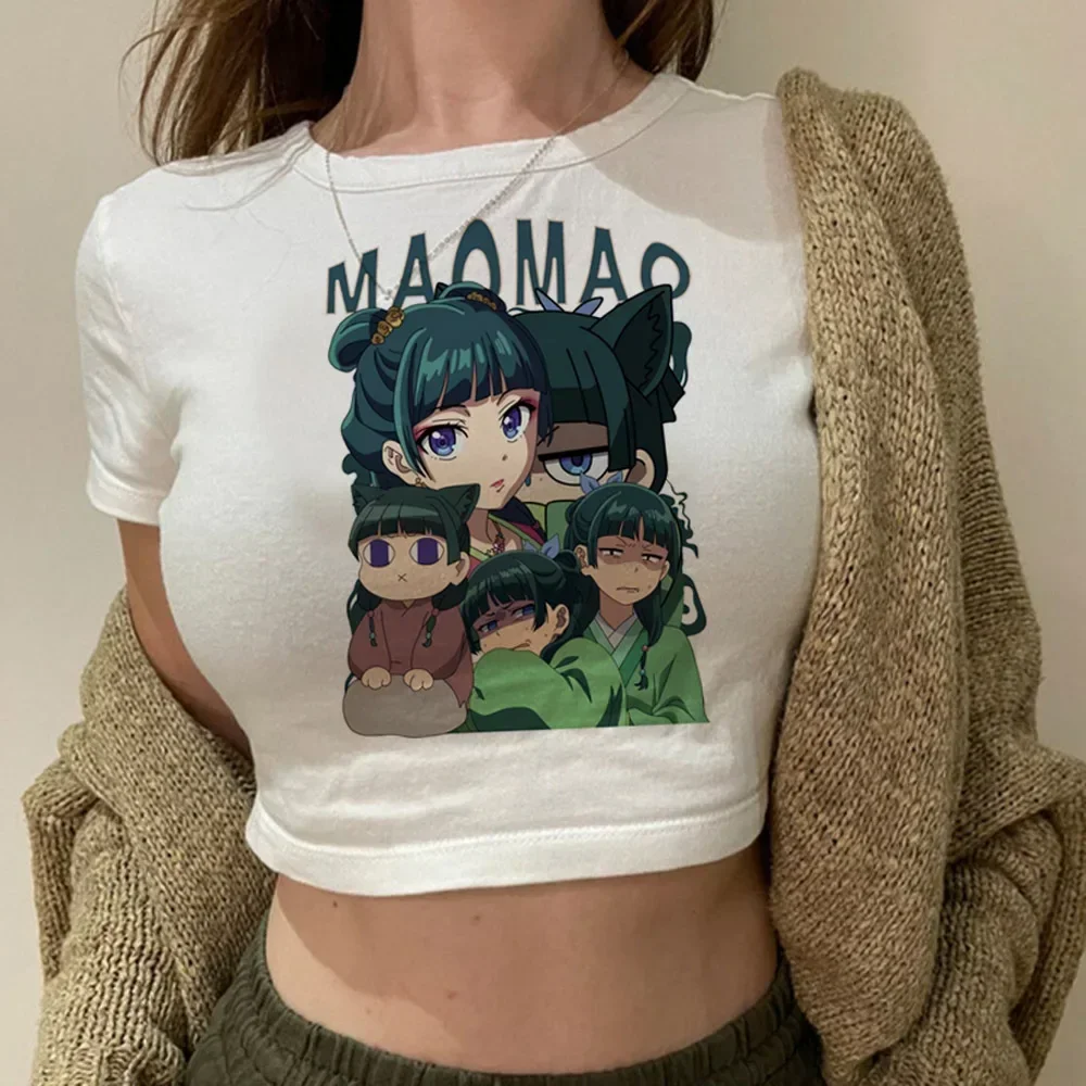 하라주쿠 슬림 큐트 베이비돌 여름 소녀 티셔츠 마오마오 약사의 일기 크롭탑 귀여운 반팔 캐주얼 패션