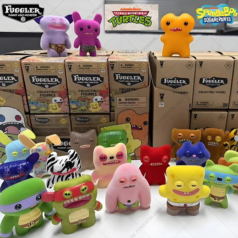Original Fuggler Ugly Teeth Monsters Figure Toys Keychain Fugglers SpongeBob Ninja Turtles Action Model Dolls Keyring Gift Kids
