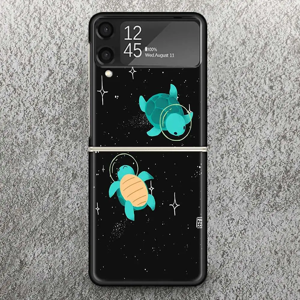 Cartoon Sea Turtle Tortoise Print Case For Samsung Galaxy Z Flip 3 4 5 6 5G Phone Shell ZFlip6 Flip5 Flip4 Flip3 Pattern Black H