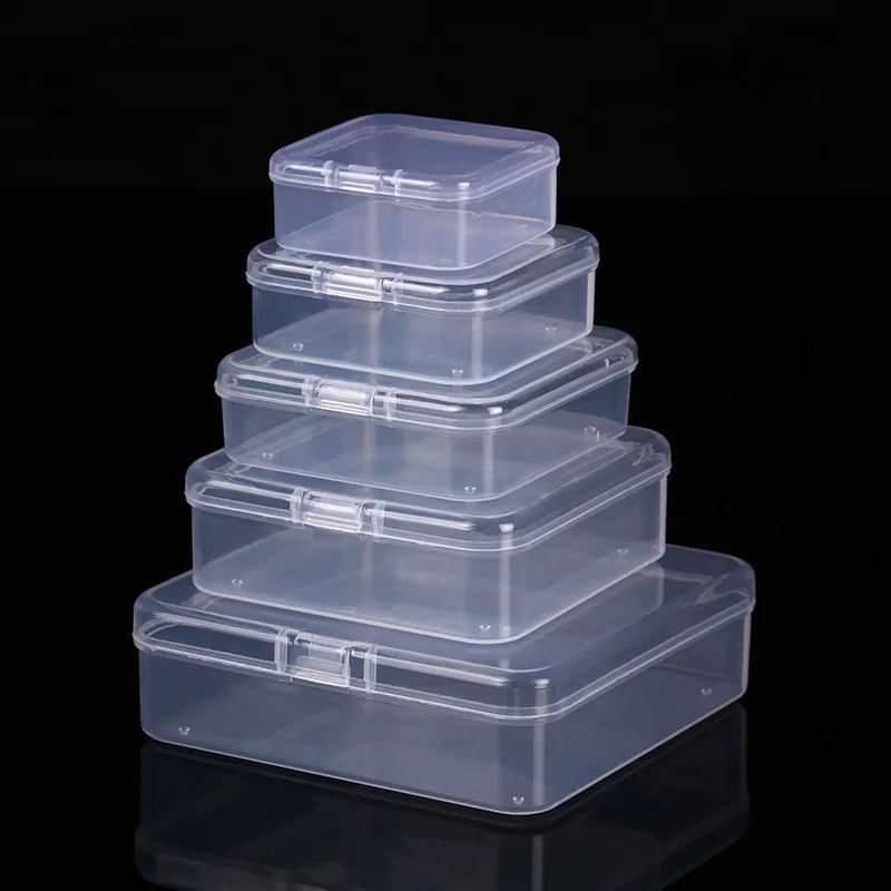 Mini Square Storage Box Small Transparent Jewellry Beads Card Organizer Case Multi Size Plastic Desktop Storage Container