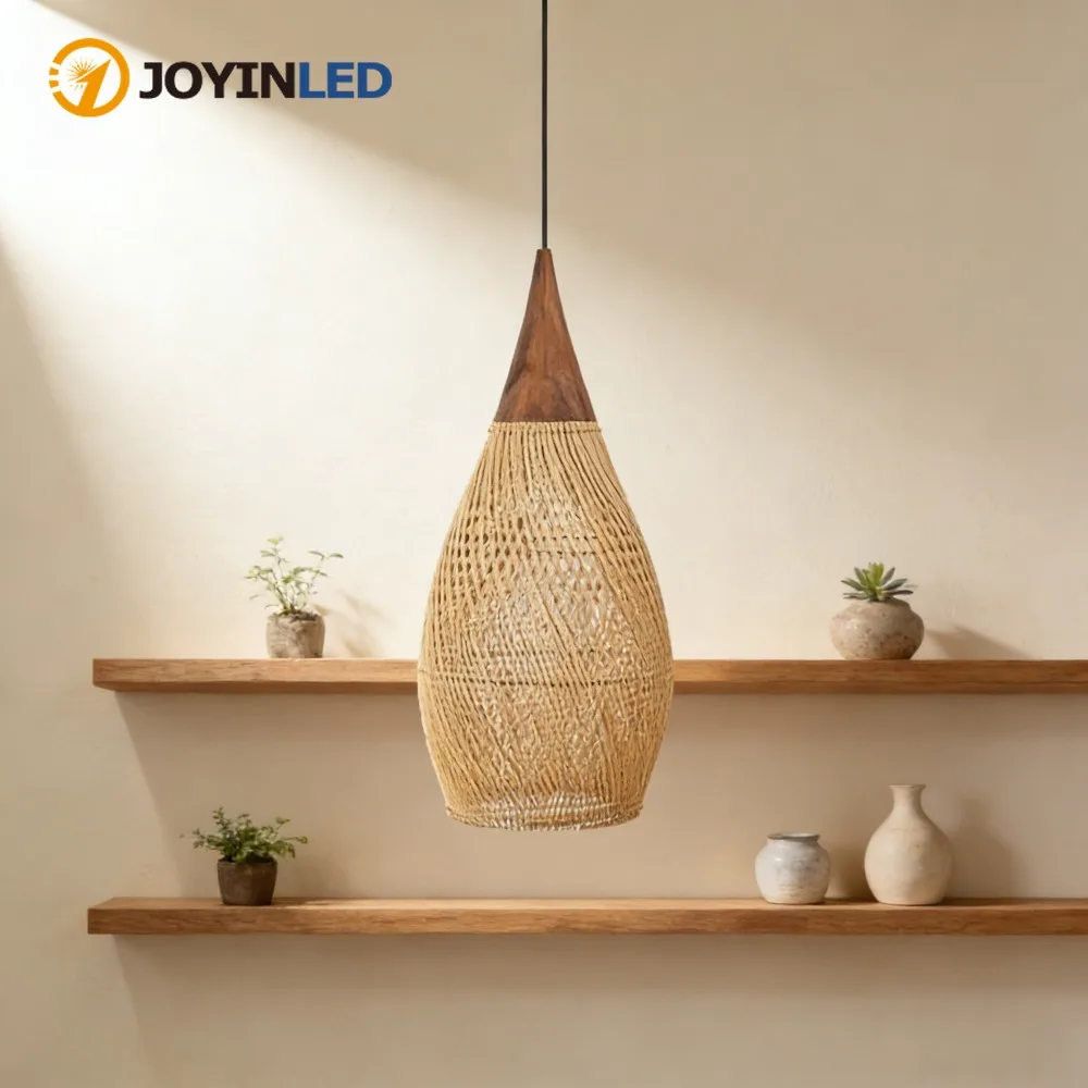 

JOYINLED Japanese Ceiling Pendant Lamp Vine Art Weaving Rattan Chandelier Tea Room Southeast Asian Kitchen Suspension Luminaire