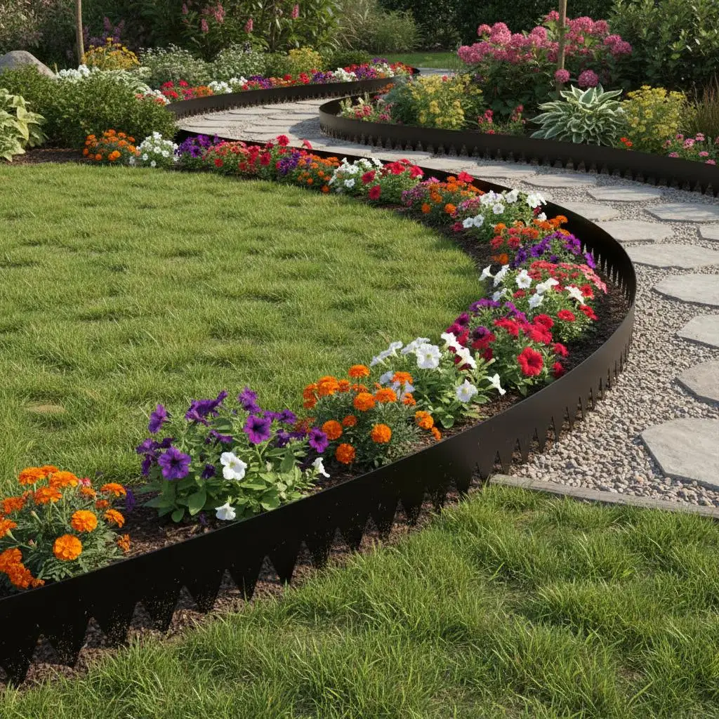 

Metal Garden Border 40 x 8 in For Flower Bed Yard Pathway, Bendable Heavy Duty Metal Edging Easy-to-Install Black 4 Packs