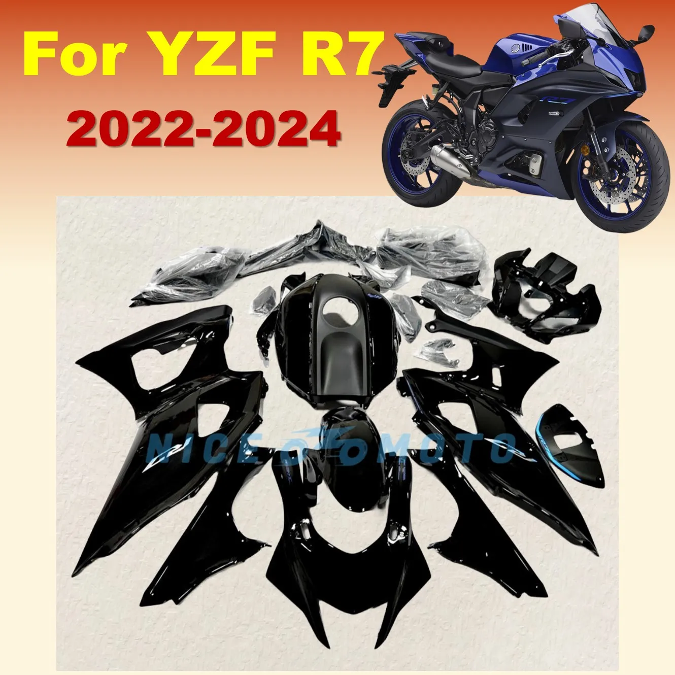 

ABS Plastic Injection Mold Motorcycle Black Body Shell set Fit For YAMAHA YZF-R7 2022 2023 2024 Fairing kit yzf r7 22 23 24