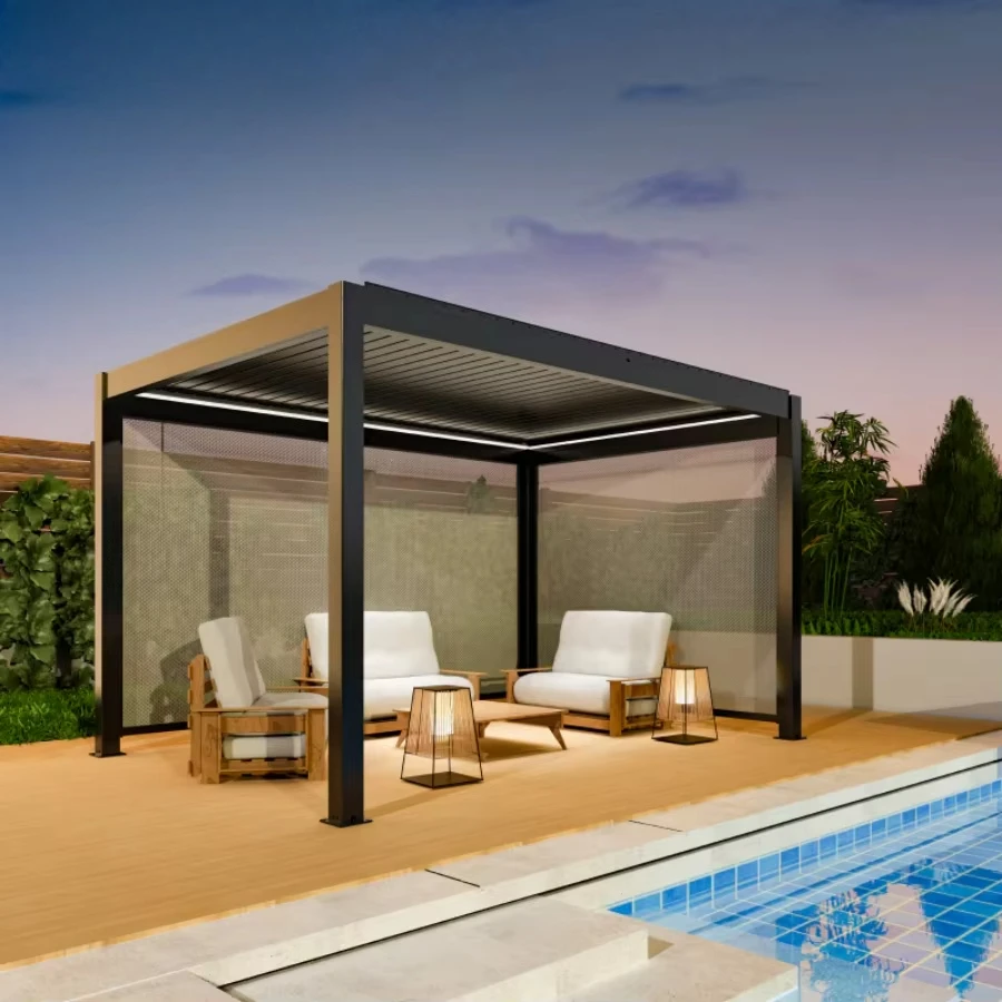 Modern Adjustable Aluminum Louvered Pergola UV Resistant Shade Roof Stylish Shelter For Patio Swimming Pool Backyard Garden
