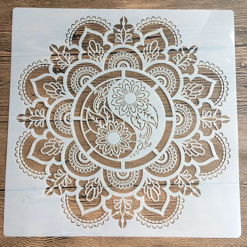 Imagen 1 del producto Nuevo molde de mandala artesanal de tamaño 30*30cm para pintar plantillas, álbum de fotos estampado, tarjeta de papel en relieve sobre madera, tela, pared