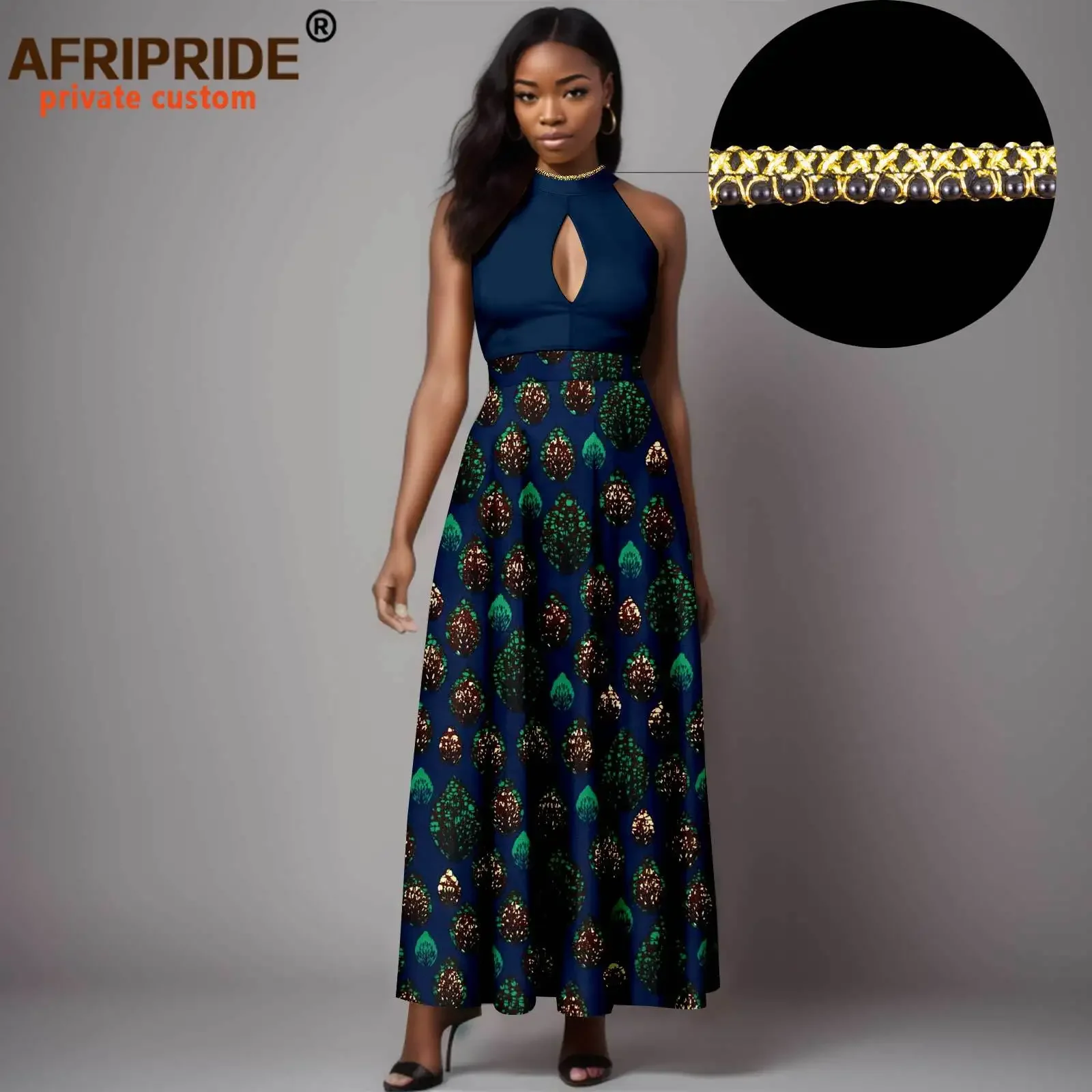 

African Dresses for Women Sleeveless O-neck High Waist Ankara Attire Maxi Dress Traditional Clothes Print Outfits A2325011