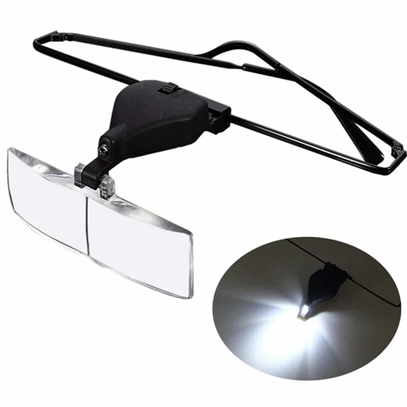Lupa z uchwytem na głowę Szkło powiększające do czytania Lupa naprawcza LED Light z okularami 1,5/2,5/3,5 Lupa soczewka optyczna