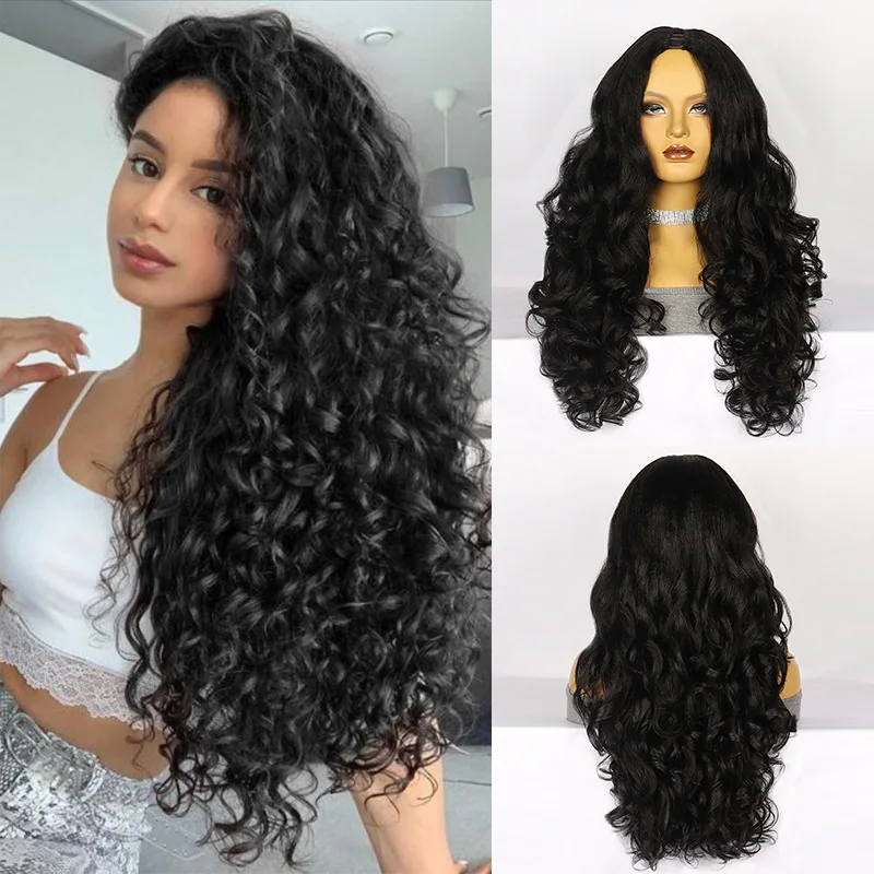 

26 inch Synthetic V Part Wig Long Kinky Curly Wig No Leave Out Glueless Upgrade U Part For Black Women Use Beginner Friendly