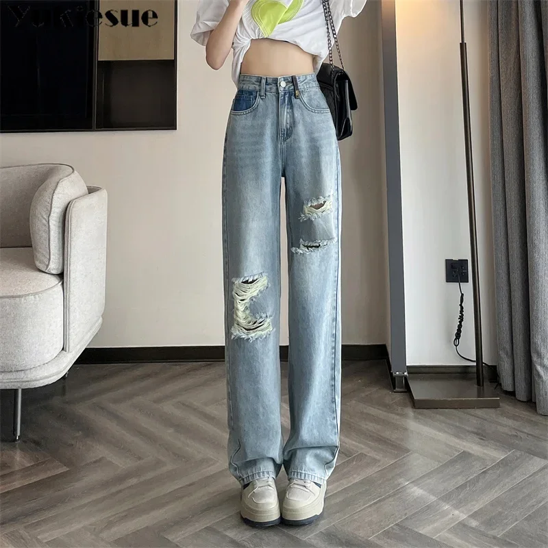 

New with Pockets Casual Office Work Straight Jeans Baggy Jeans Women's High Waist Jeans 2023 Spring Summer Versatile Basic Daily