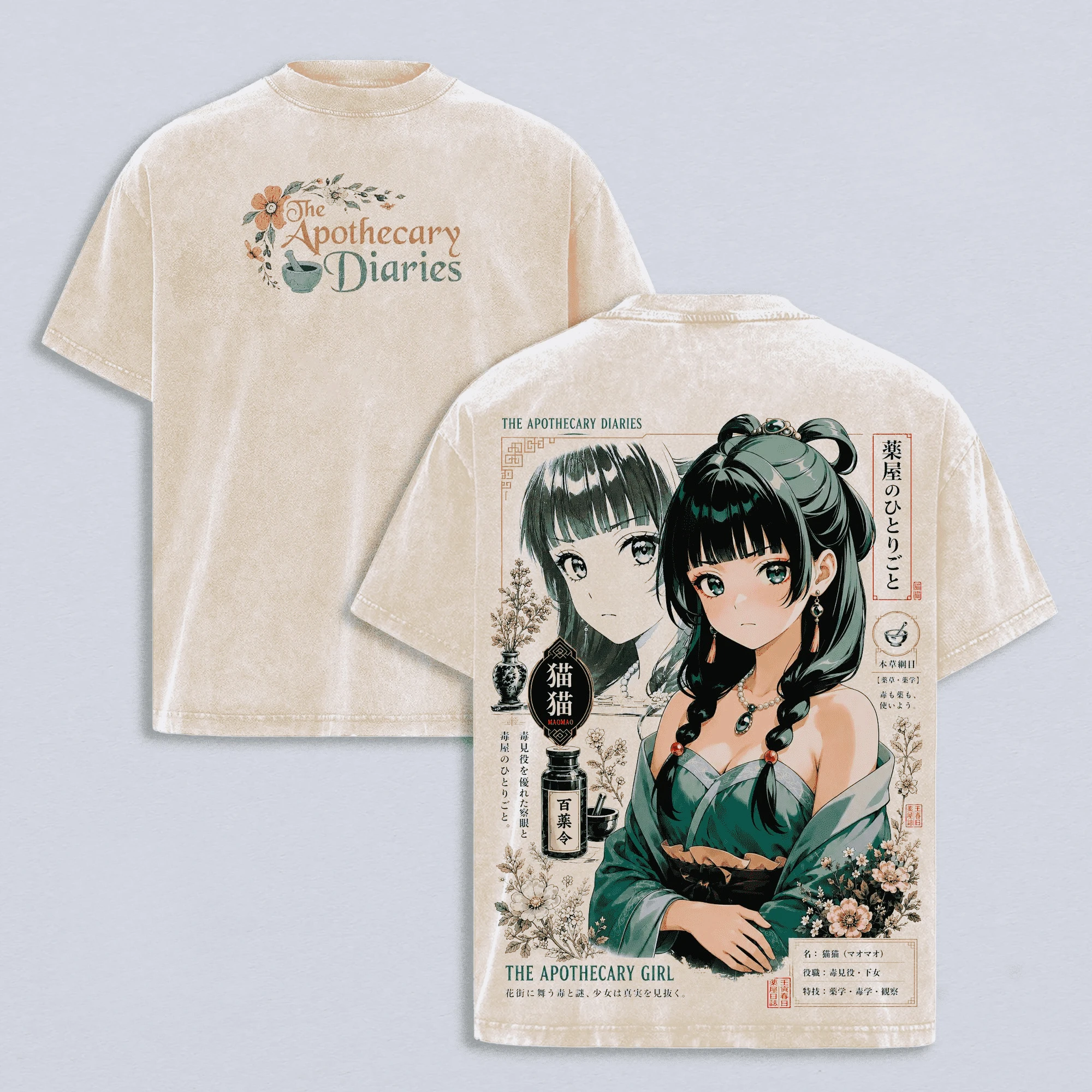 Anime The Apothecary Diaries T-shirt Men Clothing Cute Maomao Vintage Y2k Washed T Shirt Summer Short Sleeve Cotton Tees Tops
