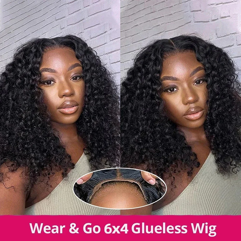 Wear And Go Water Wave Bob Lace Wig For Women Curly 6x4 Glueless Human Hair Wig 4x4 Ready To Go Human Hair Wigs Pre-Cut Lace Wig