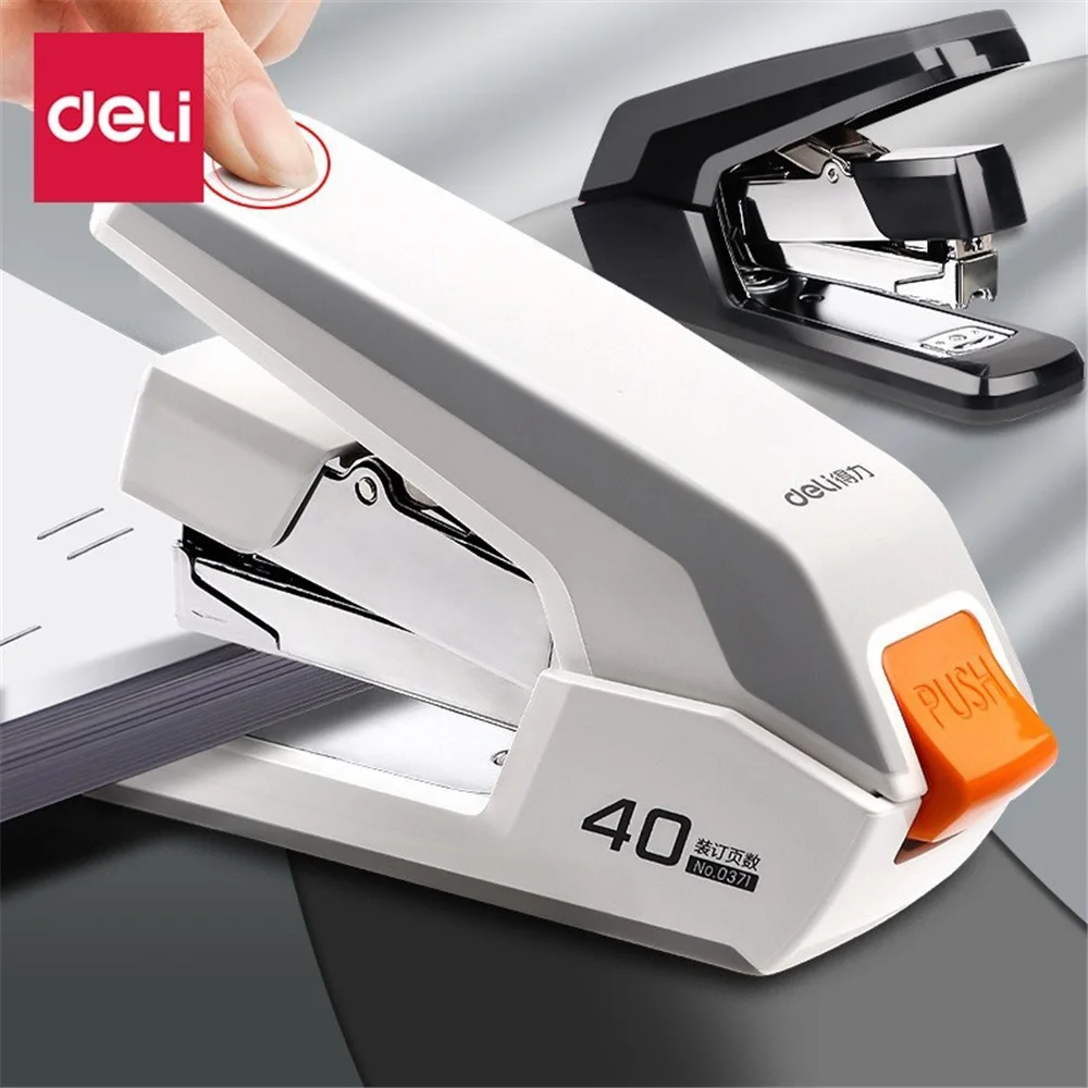DELI 40 Sheets Heavy Duty Stapler Effortless Paper Binder School Supplies Stationery Stapler Without Staples Office Supplies