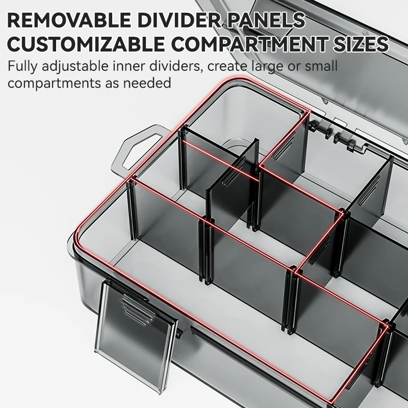 Black storage box, 9-24 compartment organizer, sorting component box, tool kit, electronic components storage toolbox.