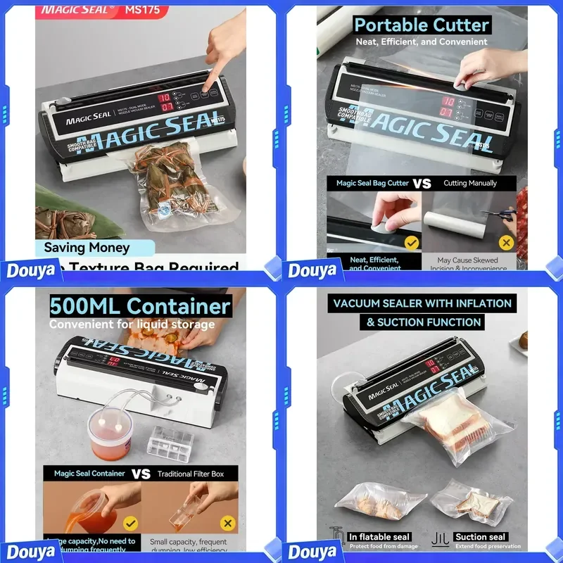 Vacuum Packaging Machine for Food Plastic Bags Sealer Sealing Machine Mylar Bags Kitchen Packer Automatic Manual Modes Home