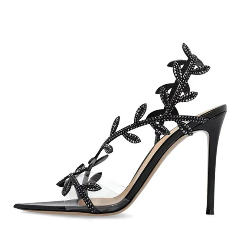 

Eilyken/женские сандалии из ПВХ с прозрачными кристаллами и острым носком, уличный стиль, вечерние туфли для стриптиза на тонком каблуке, летние туфли-лодочки