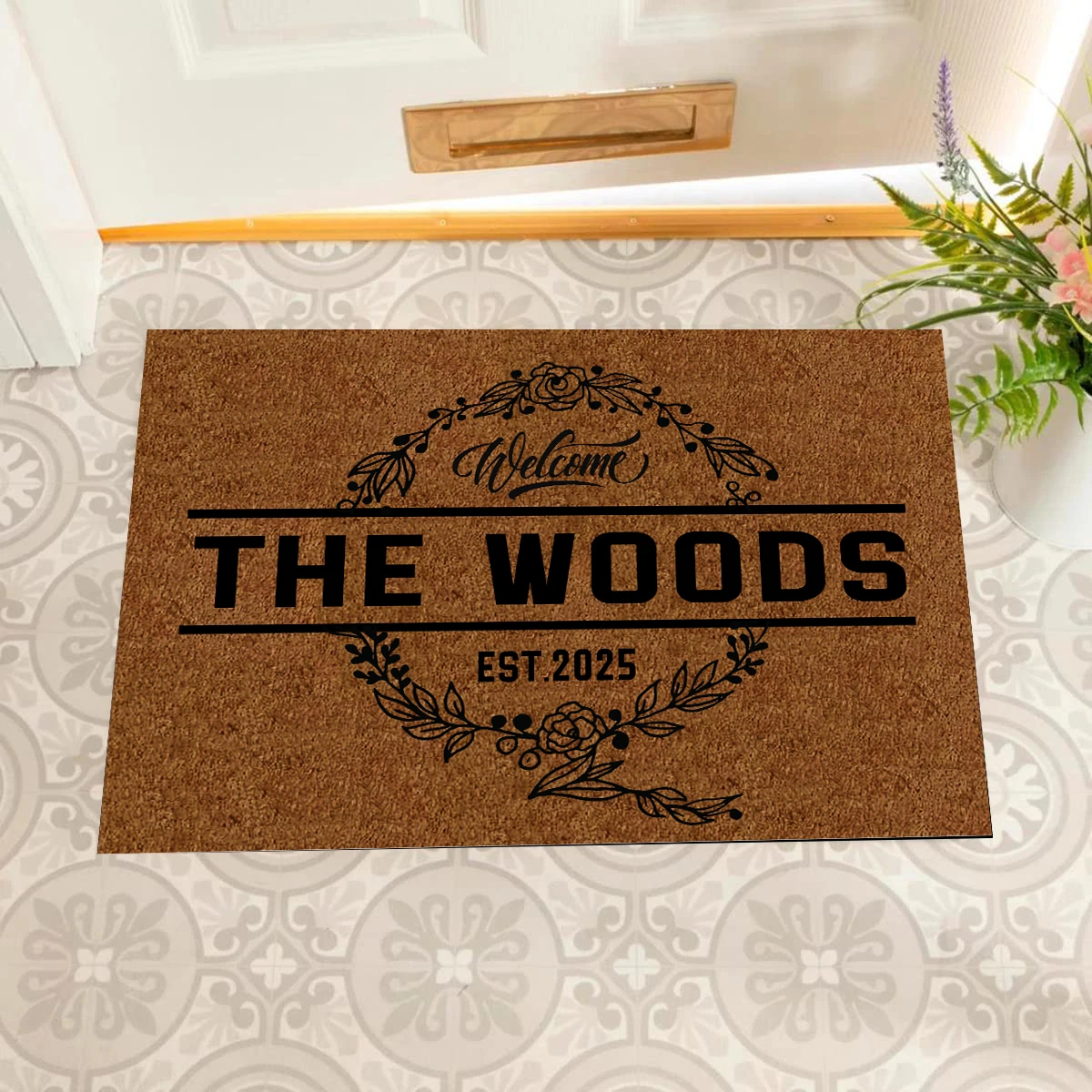 

Custom Welcome Door Mat Leaves Wreath Family Name Doormat Rubber Personalized Established Date Mat Porch Decorations