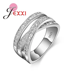 New Fashion 925 Sterling Silver Women Wedding Finger Band Rings Crossed Design Cubic Zircon Crystal Girls Anillos