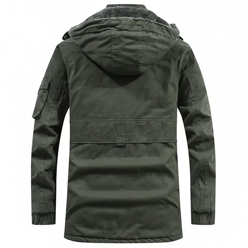 Chaquetas militares con capucha a prueba de viento para hombre, abrigo universitario cálido, algodón lavado, forro polar grueso, Parkas casuales, Invierno